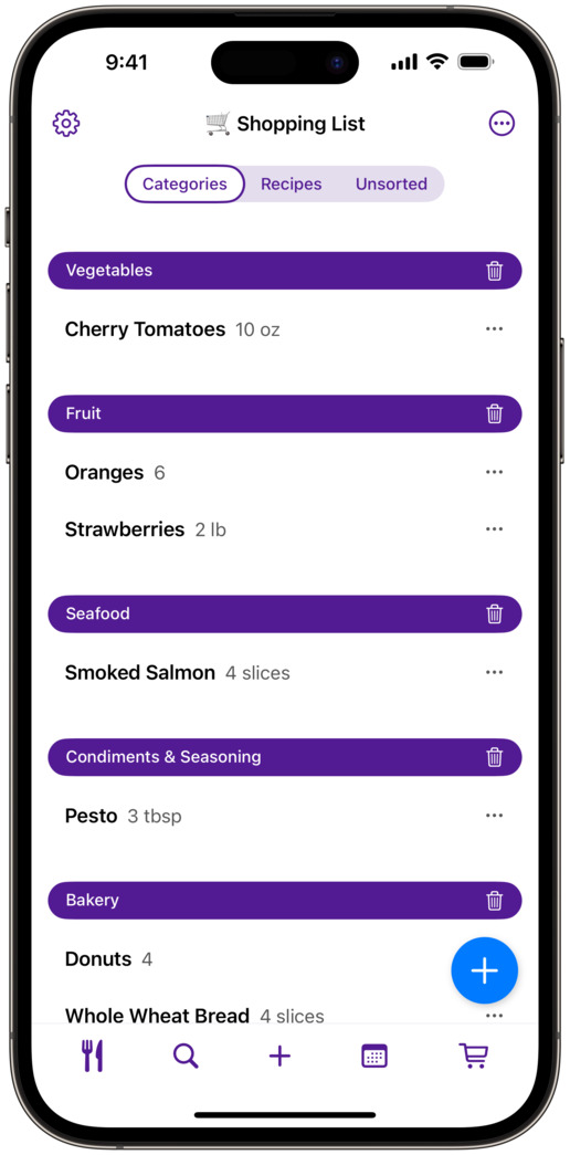RecipeChef Grocery List for iPhone